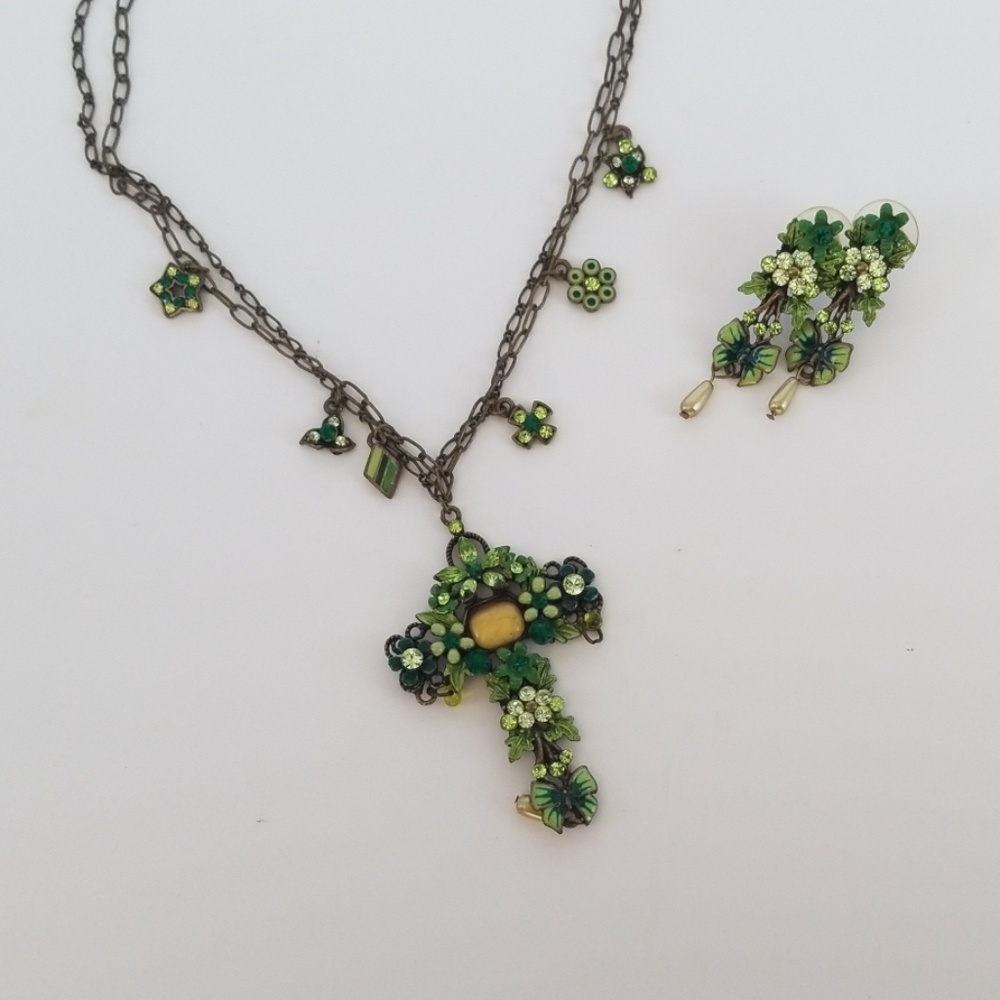 Green Cross and Earring Set